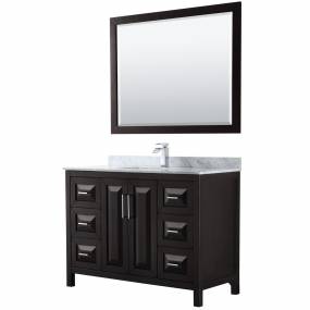 48 inch Single Bathroom Vanity in Dark Espresso, White Carrara Marble Countertop, Undermount Square Sink, and 46 inch Mirror - Wyndham WCV252548SDECMUNSM46