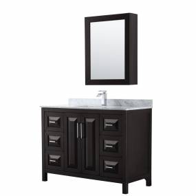 48 inch Single Bathroom Vanity in Dark Espresso, White Carrara Marble Countertop, Undermount Square Sink, and Medicine Cabinet - Wyndham WCV252548SDECMUNSMED