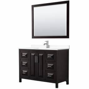 Daria 48 Inch Single Bathroom Vanity in Dark Espresso, White Cultured Marble Countertop, Undermount Square Sink, 46 Inch Mirror - Wyndham WCV252548SDEWCUNSM46
