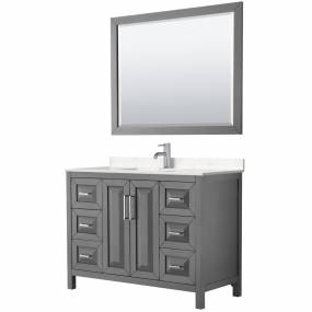 Daria 48 Inch Single Bathroom Vanity in Dark Gray, Light-Vein Carrara Cultured Marble Countertop, Undermount Square Sink, 46 Inch Mirror - Wyndham WCV252548SKGC2UNSM46