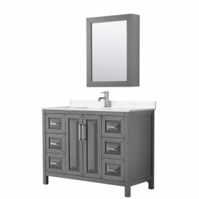 Daria 48 Inch Single Bathroom Vanity in Dark Gray, Light-Vein Carrara Cultured Marble Countertop, Undermount Square Sink, Medicine Cabinet - Wyndham WCV252548SKGC2UNSMED
