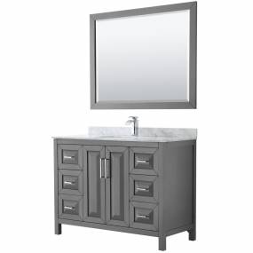 48 inch Single Bathroom Vanity in Dark Gray, White Carrara Marble Countertop, Undermount Square Sink, and 46 inch Mirror - Wyndham WCV252548SKGCMUNSM46