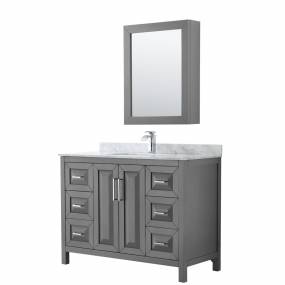 48 inch Single Bathroom Vanity in Dark Gray, White Carrara Marble Countertop, Undermount Square Sink, and Medicine Cabinet - Wyndham WCV252548SKGCMUNSMED