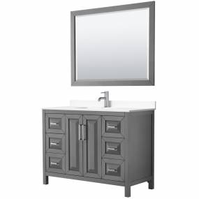 Daria 48 Inch Single Bathroom Vanity in Dark Gray, White Cultured Marble Countertop, Undermount Square Sink, 46 Inch Mirror - Wyndham WCV252548SKGWCUNSM46