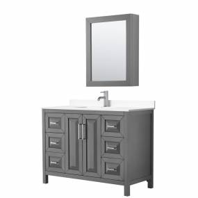 Daria 48 Inch Single Bathroom Vanity in Dark Gray, White Cultured Marble Countertop, Undermount Square Sink, Medicine Cabinet - Wyndham WCV252548SKGWCUNSMED