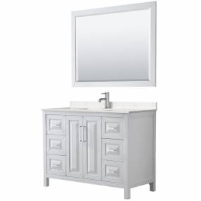 Daria 48 Inch Single Bathroom Vanity in White, Light-Vein Carrara Cultured Marble Countertop, Undermount Square Sink, 46 Inch Mirror - Wyndham WCV252548SWHC2UNSM46