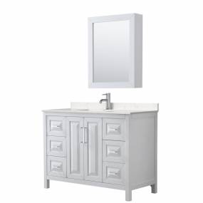 Daria 48 Inch Single Bathroom Vanity in White, Light-Vein Carrara Cultured Marble Countertop, Undermount Square Sink, Medicine Cabinet - Wyndham WCV252548SWHC2UNSMED