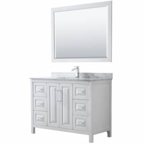 48 inch Single Bathroom Vanity in White, White Carrara Marble Countertop, Undermount Square Sink, and 46 inch Mirror - Wyndham WCV252548SWHCMUNSM46