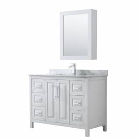 48 inch Single Bathroom Vanity in White, White Carrara Marble Countertop, Undermount Square Sink, and Medicine Cabinet - Wyndham WCV252548SWHCMUNSMED