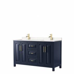 Daria 60 Inch Double Bathroom Vanity in Dark Blue, Light-Vein Carrara Cultured Marble Countertop, Undermount Square Sinks, No Mirror - Wyndham WCV252560DBLC2UNSMXX