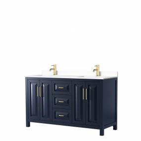 Daria 60 Inch Double Bathroom Vanity in Dark Blue, White Cultured Marble Countertop, Undermount Square Sinks, No Mirror - Wyndham WCV252560DBLWCUNSMXX
