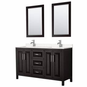 Daria 60 Inch Double Bathroom Vanity in Dark Espresso, Light-Vein Carrara Cultured Marble Countertop, Undermount Square Sinks, 24 Inch Mirrors - Wyndham WCV252560DDEC2UNSM24