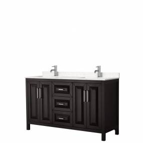 Daria 60 Inch Double Bathroom Vanity in Dark Espresso, Light-Vein Carrara Cultured Marble Countertop, Undermount Square Sinks, No Mirror - Wyndham WCV252560DDEC2UNSMXX