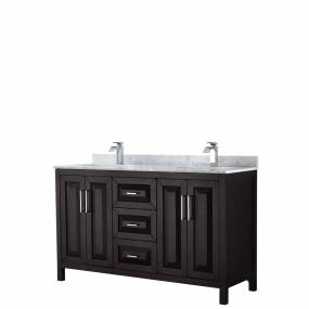 60 inch Double Bathroom Vanity in Dark Espresso, White Carrara Marble Countertop, Undermount Square Sinks, and No Mirror - Wyndham WCV252560DDECMUNSMXX