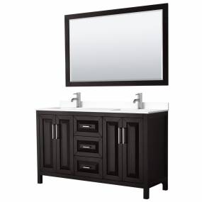Daria 60 Inch Double Bathroom Vanity in Dark Espresso, White Cultured Marble Countertop, Undermount Square Sinks, 58 Inch Mirror - Wyndham WCV252560DDEWCUNSM58