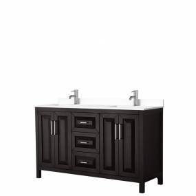 Daria 60 Inch Double Bathroom Vanity in Dark Espresso, White Cultured Marble Countertop, Undermount Square Sinks, No Mirror - Wyndham WCV252560DDEWCUNSMXX