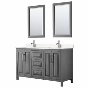 Daria 60 Inch Double Bathroom Vanity in Dark Gray, Light-Vein Carrara Cultured Marble Countertop, Undermount Square Sinks, 24 Inch Mirrors - Wyndham WCV252560DKGC2UNSM24