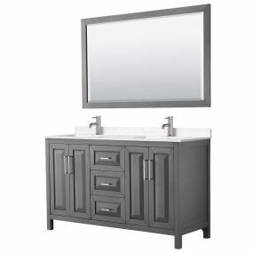Daria 60 Inch Double Bathroom Vanity in Dark Gray, Light-Vein Carrara Cultured Marble Countertop, Undermount Square Sinks, 58 Inch Mirror - Wyndham WCV252560DKGC2UNSM58