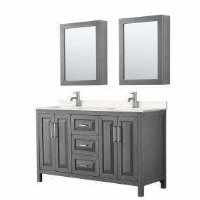 Daria 60 Inch Double Bathroom Vanity in Dark Gray, Light-Vein Carrara Cultured Marble Countertop, Undermount Square Sinks, Medicine Cabinets - Wyndham WCV252560DKGC2UNSMED