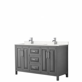 Daria 60 Inch Double Bathroom Vanity in Dark Gray, Light-Vein Carrara Cultured Marble Countertop, Undermount Square Sinks, No Mirror - Wyndham WCV252560DKGC2UNSMXX
