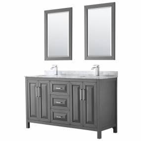 60 inch Double Bathroom Vanity in Dark Gray, White Carrara Marble Countertop, Undermount Square Sinks, and 24 inch Mirrors - Wyndham WCV252560DKGCMUNSM24