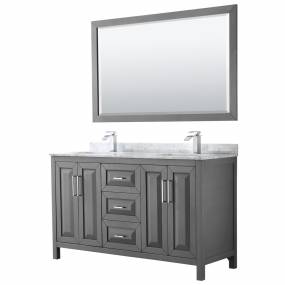 60 inch Double Bathroom Vanity in Dark Gray, White Carrara Marble Countertop, Undermount Square Sinks, and 58 inch Mirror - Wyndham WCV252560DKGCMUNSM58