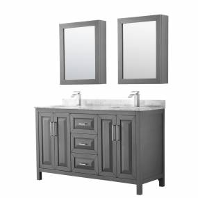 60 inch Double Bathroom Vanity in Dark Gray, White Carrara Marble Countertop, Undermount Square Sinks, and Medicine Cabinets - Wyndham WCV252560DKGCMUNSMED