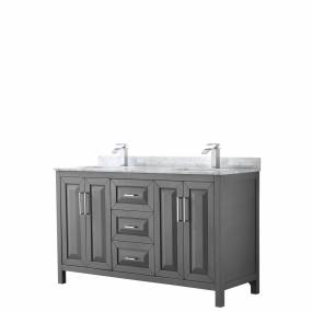 60 inch Double Bathroom Vanity in Dark Gray, White Carrara Marble Countertop, Undermount Square Sinks, and No Mirror - Wyndham WCV252560DKGCMUNSMXX
