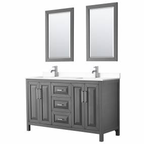 Daria 60 Inch Double Bathroom Vanity in Dark Gray, White Cultured Marble Countertop, Undermount Square Sinks, 24 Inch Mirrors - Wyndham WCV252560DKGWCUNSM24