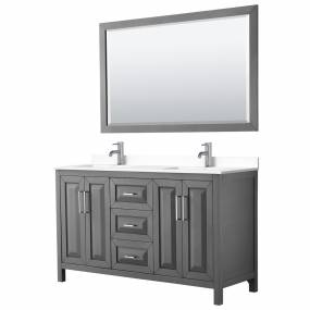 Daria 60 Inch Double Bathroom Vanity in Dark Gray, White Cultured Marble Countertop, Undermount Square Sinks, 58 Inch Mirror - Wyndham WCV252560DKGWCUNSM58