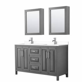 Daria 60 Inch Double Bathroom Vanity in Dark Gray, White Cultured Marble Countertop, Undermount Square Sinks, Medicine Cabinets - Wyndham WCV252560DKGWCUNSMED