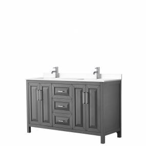 Daria 60 Inch Double Bathroom Vanity in Dark Gray, White Cultured Marble Countertop, Undermount Square Sinks, No Mirror - Wyndham WCV252560DKGWCUNSMXX