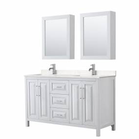 Daria 60 Inch Double Bathroom Vanity in White, Light-Vein Carrara Cultured Marble Countertop, Undermount Square Sinks, Medicine Cabinets - Wyndham WCV252560DWHC2UNSMED