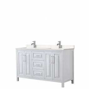 Daria 60 Inch Double Bathroom Vanity in White, Light-Vein Carrara Cultured Marble Countertop, Undermount Square Sinks, No Mirror - Wyndham WCV252560DWHC2UNSMXX