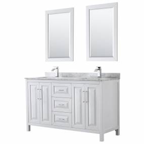60 inch Double Bathroom Vanity in White, White Carrara Marble Countertop, Undermount Square Sinks, and 24 inch Mirrors - Wyndham WCV252560DWHCMUNSM24