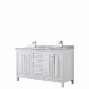60 inch Double Bathroom Vanity in White, White Carrara Marble Countertop, Undermount Square Sinks, and No Mirror - Wyndham WCV252560DWHCMUNSMXX