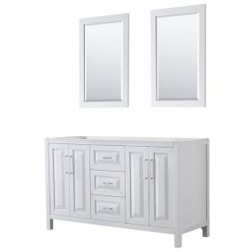 60 inch Double Bathroom Vanity in White, No Countertop, No Sink, and 24 inch Mirrors - Wyndham WCV252560DWHCXSXXM24