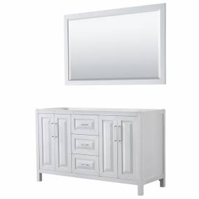 60 inch Double Bathroom Vanity in White, No Countertop, No Sink, and 58 inch Mirror - Wyndham WCV252560DWHCXSXXM58
