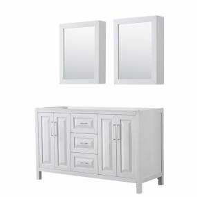 60 inch Double Bathroom Vanity in White, No Countertop, No Sink, and Medicine Cabinets - Wyndham WCV252560DWHCXSXXMED