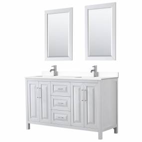 Daria 60 Inch Double Bathroom Vanity in White, White Cultured Marble Countertop, Undermount Square Sinks, 24 Inch Mirrors - Wyndham WCV252560DWHWCUNSM24