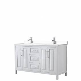 Daria 60 Inch Double Bathroom Vanity in White, White Cultured Marble Countertop, Undermount Square Sinks, No Mirror - Wyndham WCV252560DWHWCUNSMXX