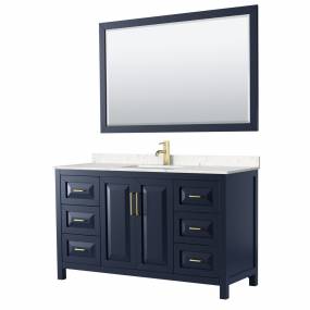 Daria 60 Inch Single Bathroom Vanity in Dark Blue, Light-Vein Carrara Cultured Marble Countertop, Undermount Square Sink, 58 Inch Mirror - Wyndham WCV252560SBLC2UNSM58