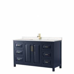 Daria 60 Inch Single Bathroom Vanity in Dark Blue, Light-Vein Carrara Cultured Marble Countertop, Undermount Square Sink, No Mirror - Wyndham WCV252560SBLC2UNSMXX