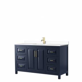 Daria 60 Inch Single Bathroom Vanity in Dark Blue, White Cultured Marble Countertop, Undermount Square Sink, No Mirror - Wyndham WCV252560SBLWCUNSMXX