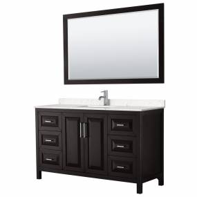 Daria 60 Inch Single Bathroom Vanity in Dark Espresso, Light-Vein Carrara Cultured Marble Countertop, Undermount Square Sink, 58 Inch Mirror - Wyndham WCV252560SDEC2UNSM58