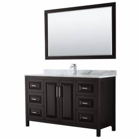 60 inch Single Bathroom Vanity in Dark Espresso, White Carrara Marble Countertop, Undermount Square Sink, and 58 inch Mirror - Wyndham WCV252560SDECMUNSM58
