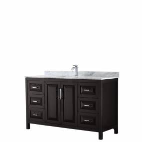 60 inch Single Bathroom Vanity in Dark Espresso, White Carrara Marble Countertop, Undermount Square Sink, and No Mirror - Wyndham WCV252560SDECMUNSMXX
