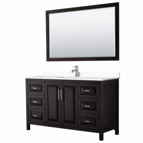 Daria 60 Inch Single Bathroom Vanity in Dark Espresso, White Cultured Marble Countertop, Undermount Square Sink, 58 Inch Mirror - Wyndham WCV252560SDEWCUNSM58