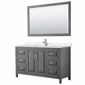 Daria 60 Inch Single Bathroom Vanity in Dark Gray, Light-Vein Carrara Cultured Marble Countertop, Undermount Square Sink, 58 Inch Mirror - Wyndham WCV252560SKGC2UNSM58