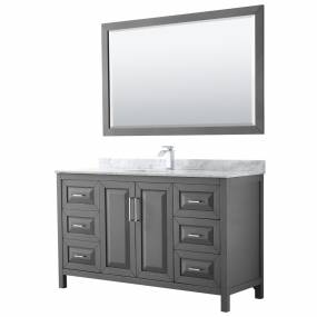60 inch Single Bathroom Vanity in Dark Gray, White Carrara Marble Countertop, Undermount Square Sink, and 58 inch Mirror - Wyndham WCV252560SKGCMUNSM58